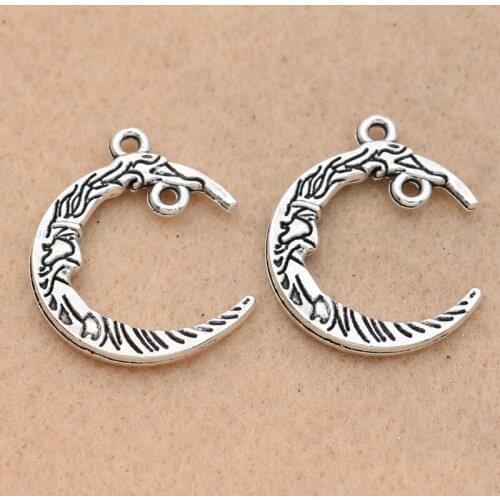 5Pcs Antique Silver Plated Moon Charms Pendants Jewelry Making Earrings Accessories Diy Jewelry Findings 27x21mm