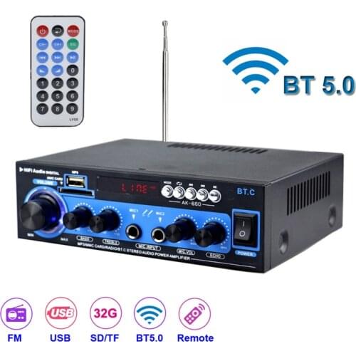 Bluetooth-Compatible 2*80W FM Radio Mp3 Player Audio Power Amplifier HiFi Equalizer Mic Car Home Theater Music AMP Mp3 Decoder