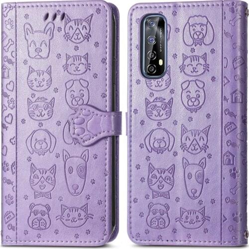 Cat & Dog Pattern Phone Case For Oppo Realme 7 Bumper Filp Wallet PU Leather Case For Oppo Realme 7 Case For Realme 7 Cover Book