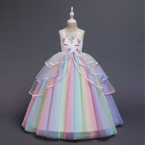 Flower Girl Unicorn Rainbow Wedding Party Dress Girl Birthday Party Unicorn Role Dance Performance Dress Dress for Girls