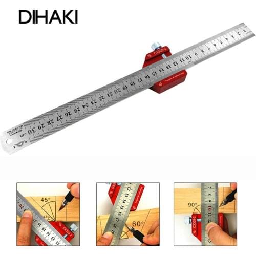 45°/60°/90° woodworking line scribe wood ruled carpenter location locator steel ruler block gauge woodworking tools with magnet