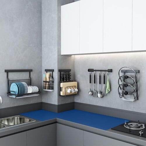 634E Kitchen Organizer Storage Wall Mount Spice Rack Bowl Dish Cutlery Shelf Stainless Steel Drainer Holder Accessories