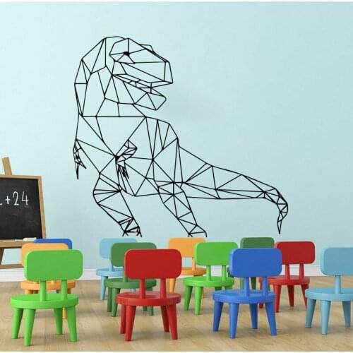 Geometric T-Rex Dinosaur Wall Stickers Boy Bedroom Kids Room Decor Self-adhesive Dino Animal Wallsticker Nursery Decals Mural