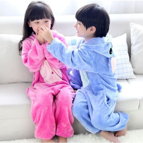 Kigurumi Cute Cartoon Baby Boys Girls Children Pyjamas Flannel Blue/pink Animal Pajamas Kid Pajama Sets Children Clothing