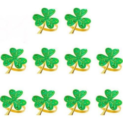 10Pcs Green Three-Leaf Clover Napkin Ring, Golden Ring Design Emerald Diamond, for Valentines Day Wedding Holiday Party