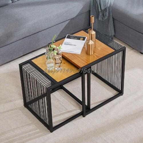 Creative Wrought Iron Solid Wood Small Square Table, Combination Coffee Table, Sofa Side Table, Simple And Stylish Corner Table