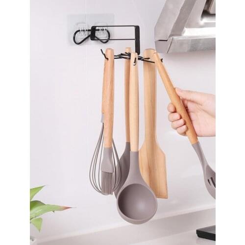 Kitchen Perforation-free Iron Art Rotatable Hook Household Multifunctional Wall Storage Rack Kitchen Utensil Rack Sticky Hook