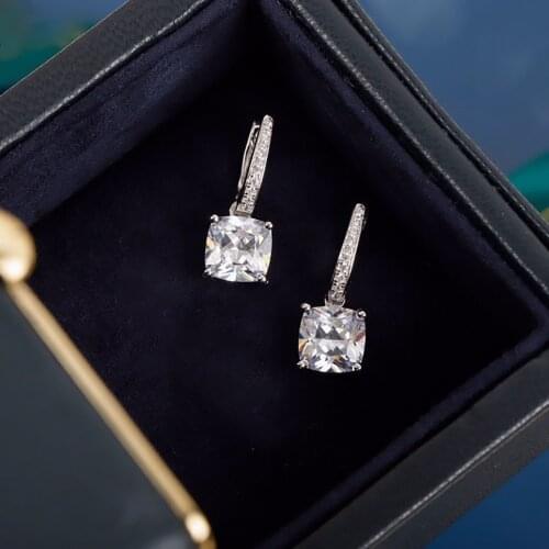 Hot Brand Pure 925 Sterling Silver Earrings Roman Letter Square Zircon Earrings Silver Diamond Stud Earrings White Earrings