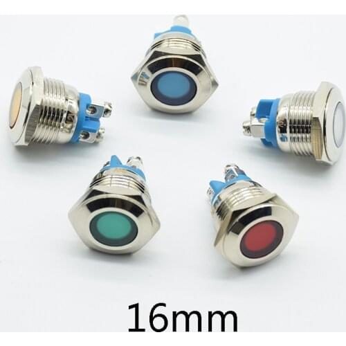 16mm Dia 6V 12V 24V 220V Metal LED Pilot Panel Dash Signal Indicator Warning light with Screw Terminal Brass Chrome Car Boat