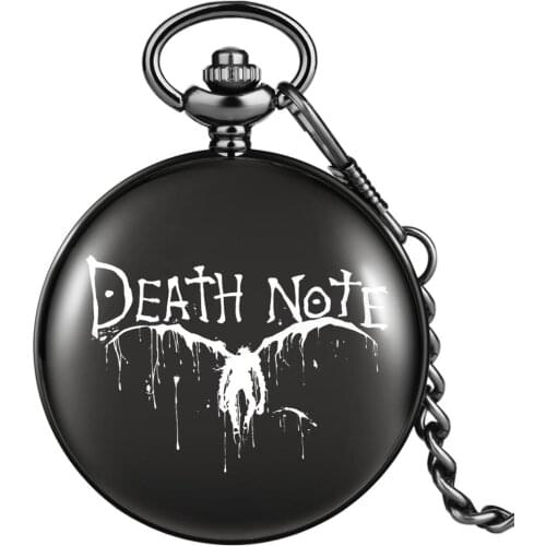 DEATH NOTE Men Personality Winged Quartz Pocket Watch Atmosphere White Dial Durable Clamshell Case Thick Chain Pendant Watch