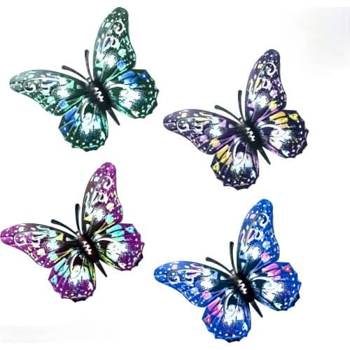 Outdoor Decor Wall 3D Metal Butterfly Art for Living Bedroom Room Patio Fence Set of 4Pcs Colorful Garden Sculpture Wall Hanging