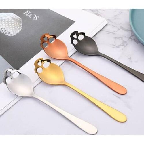 6 Pack 304 Stainless Steel Sugar Skull Tea Spoons Coffee Stirring Slotted Metal Spoon Set Gold Rose Gold