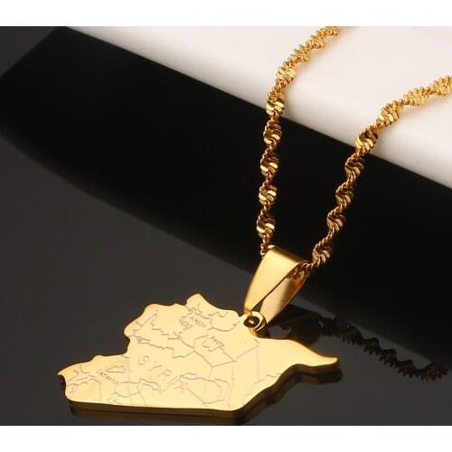Stainless Steel Gold Color Syria Map Flag Pendant Necklaces Fashion Syrians Map Chain Jewelry