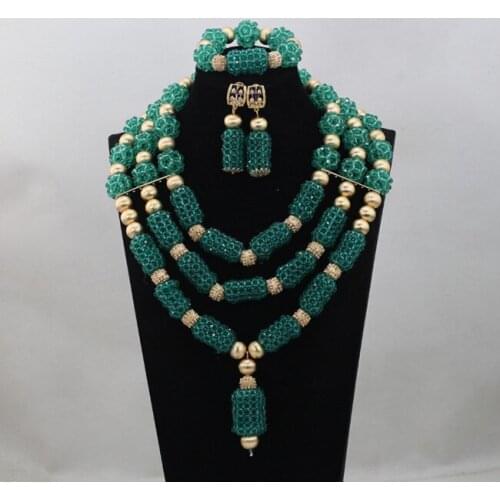Nigerian Accessories Wedding Beads 2016 Crystal Necklaces Bracelet Earring Set Green African Bridal Costume Free Shipping ANJ098