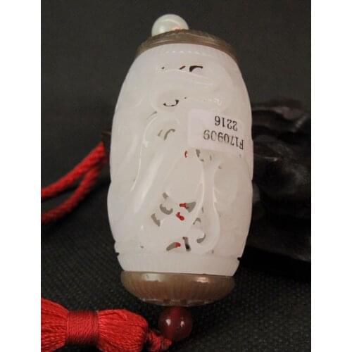 New Chinese Dragon Flower Carved White Hetian Jade Hand Pendant
