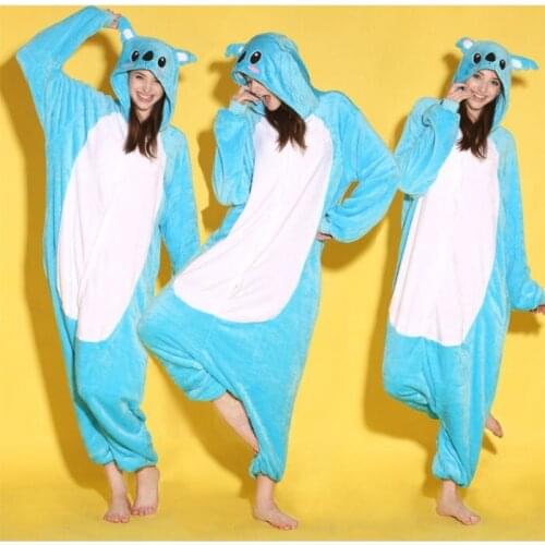 Wholesale Unisex Cartoon Animal Blue Kaola Adult Onesies Onesie Pajamas Jumpsuit Hoodies Sleepwear For Adults