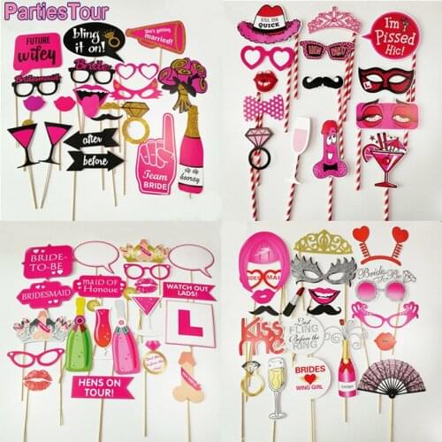 Bridal Shower Bachelorette Photo Booth Props with Wooden Sticks Kiss Me Lips Penis Photo Booth Props for Birthday Wedding Party