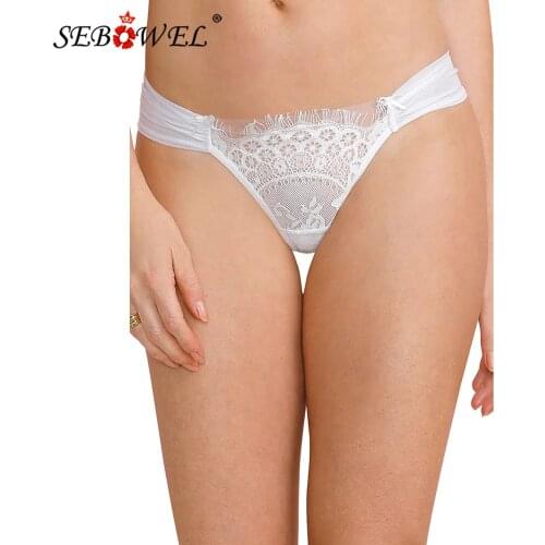 SEBOWEL White/Black/Red Draped Lace Panty Woman 2021 Summer Bedtime Lenceria Underwear Female Solid Hollow Lingerie Panties