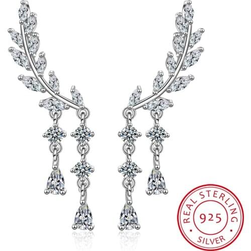 925 Sterling Silver Earrings Luxury Cz Crystal Earrings Water Drop Long Leaves Aaa Zirconia Earring For Women Wedding Bride Gift