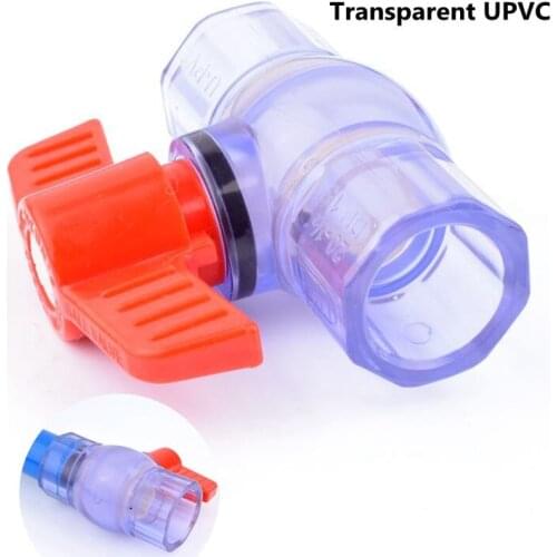 1pc 20-63mm Transparent UPVC Acrylic Ball Valve Coupler Garden Irrigation Water Pipe Connector Aquarium Adapter Pipe Adapter DIY