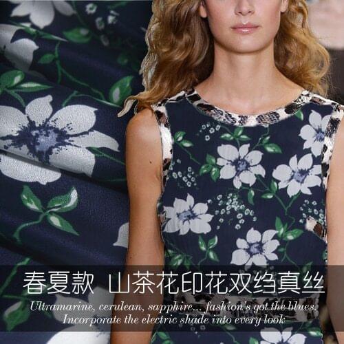 Camellia printing crepe de chine silk fabric silk fabric for dress natural silk fabric wholesale silk cloth fashion dress fabric