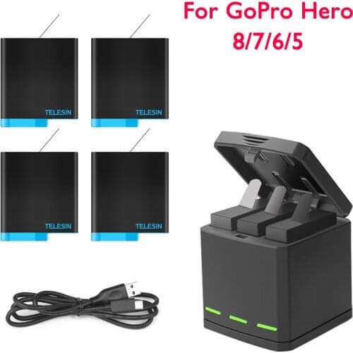 Smart Charger For GoPro Hero 8 7 6 5 Li-ion Battery Charging Case Type-C Cable LED 3 Way Storage Box Sport Camera Accessories