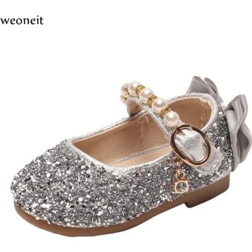 Weoneit 0-3Y Baby Girls Children Leather Single Shoes for Toddlers Kids Sequin Princess Shoes Calzado Para Nios CN 15-25