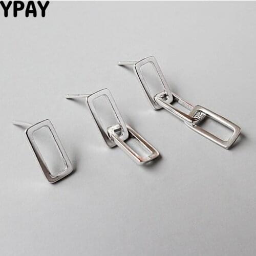 YPAY 100% Real 925 Sterling Silver Drop Earrings for Women Simple Hollow Geometric Square Brinco Fine Jewelry Gift YME272