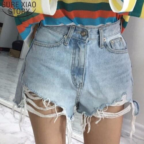 2020 Fashion Summer Women Shorts High Waist Washed Hole Brushed Denim Hot Pants Shorts Solid Sexy Plus Size Lady Shorts 8751 50