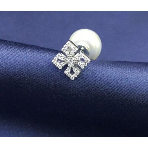 SLJELY Fashion Real 925 Sterling Silver Single Cross Pearl Underlobe Earring with AAA Zirconia 1pc for Women Fine Brand Jewelry