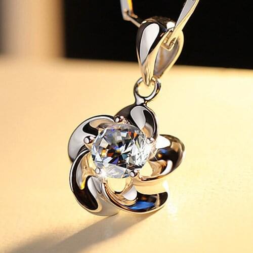 KOFSAC Fashion Simple Flower Shiny Zircon Pendant Jewelry 925 Sterling Silver Necklaces For Women Anniversary Accessories Gifts