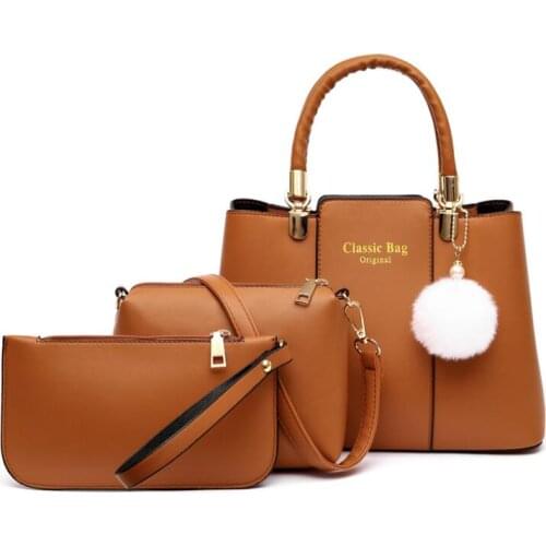 3Pcs Set Women Bag Fashion PU Leather Ladies Handbag Solid Color Womens Messenger Bag Shoulder Purse Bags Ladies Composite Bag