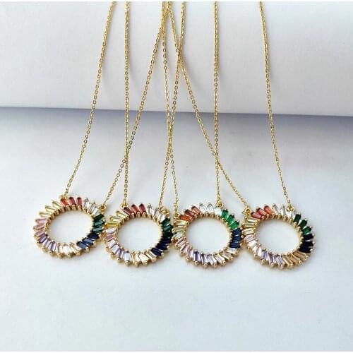 5 Pcs New arrival Circle Pendant Micro Pave rainbow Cubic Zirconia Simple Round Shaped Chain Necklace Women Jewelry NK441