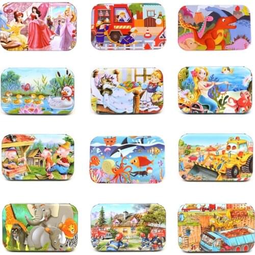 60 Pieces Wooden Puzzle Toys for Children Cartoon Animal Vehicle Wood Jigsaw Baby Montessori Educational Toy Kids 2+ Xmas Gifts