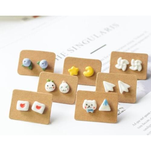 8Seasons Animal & Fruit Ceramic Ear Post Stud Earrings Multicolor For Kawaii Blueberry Bear Girls Birthdays Party Gifts 1 Pair