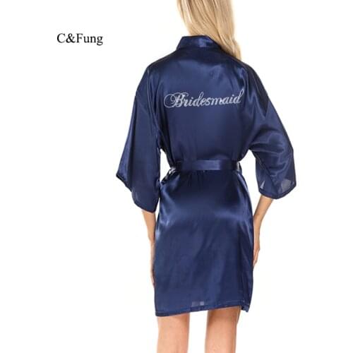 C&Fung Satin Kimono Rhinestone bridesmaid Robe getting ready Satin Robe pink rose bride Short Kimono Wedding bridal Party Robes