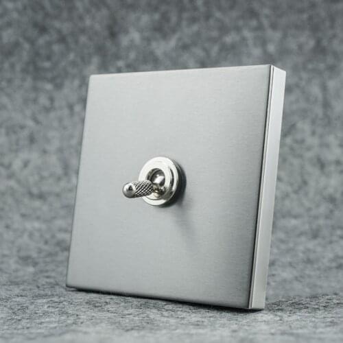 Avoir Brass Toggle Switch Gray Stainless Steel Panel Wall Light Vintage Switch Electrical Outlet TV Network Power Sockets AC220V