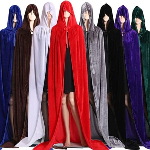 Adult Kids Halloween Velvet Cloak Cape Hooded Medieval Costume Witch Wicca Vampire Carnival Party