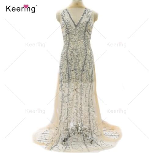 White Hand-Made Rhinestone Large Beaded Applique For Bridal Evening Dress WDP-201