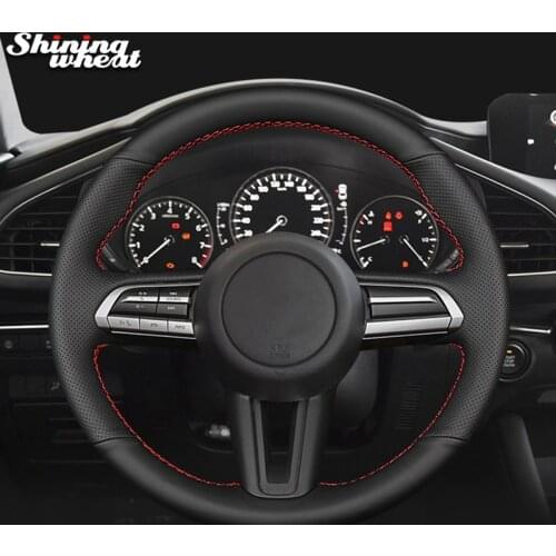 Shining wheat Black Leather Steering Wheel Cover for Mazda 3 Axela 2020 Mazda 6 Atenza 2020 CX-5 CX5 2020 Mazda CX-9 2020