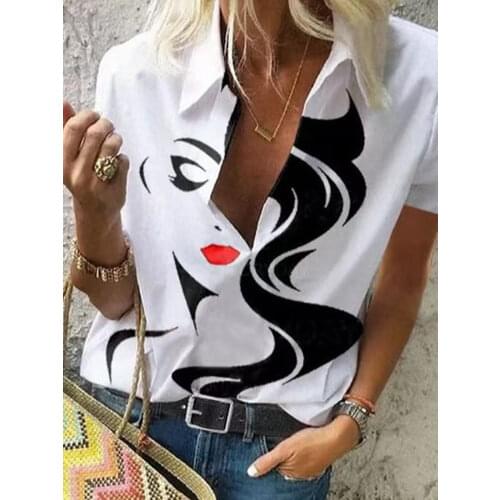 Autumn Womens Blouse Floral Blouse Lapel Four-quarter Sleeve Shirt,OL Ladies Digital Printing Casual Single-breasted Blouse