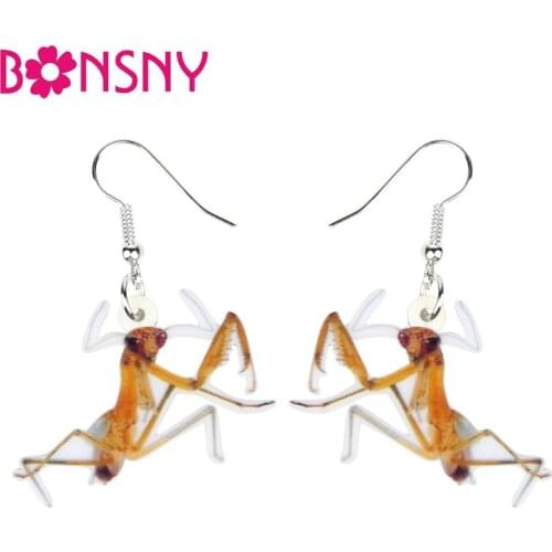 Bonsny Statement Acrylic Mantis Devil Horse Earrings Drop Dangle Summer Insect Jewelry For Women Girls Teens Gift Charms Brincos