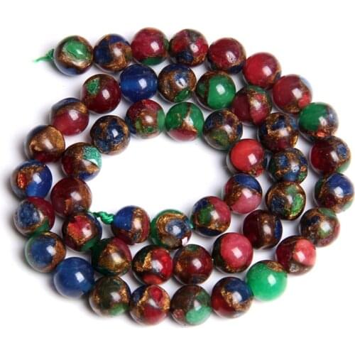 Natural multicolor Cloisonne Stone beas Gold Sand red green blue smooth Loose Beads For Jewelry Making 6 8 10 12 mm bead hanmade