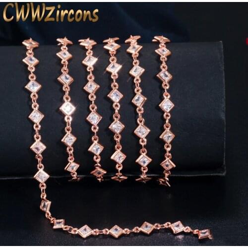 CWWZircons 1 Meter Square Cubic Zircon Crystal Beads Rose Gold Color DIY Bracelet Necklace Chain Jewelry Making Accessories D011