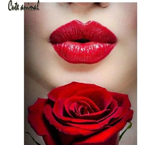 DIY Red lips rose Diamond Embroidery Beauty Picture of Rhinestones 5D Home Decor Mosaic Handmade Gift Mosaic Diamond Mazayka