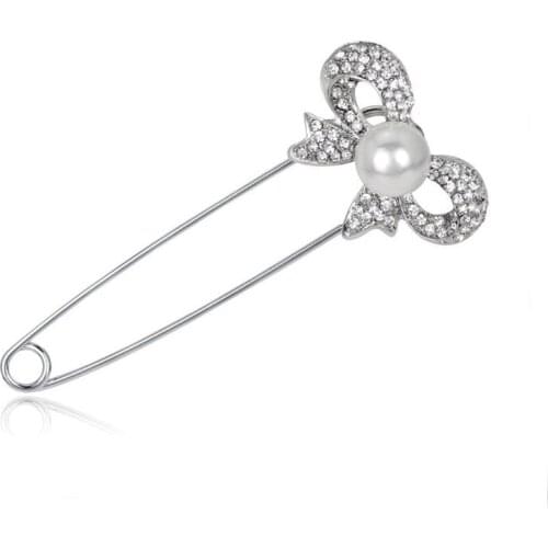 Utei Long Alloy Bowknot Brooch Clear Crystals And Imitation Pearl Clothes Decoration Jewelry Pin Broach For Women High Quality