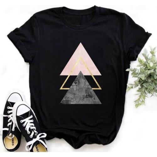 FIXSYS Beautiful Geometry Printed T shirt Women 90s Graphic T-shirt Harajuku Animal Tops Cute Short Sleeve Female Black Tshirt