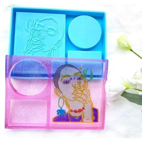 Smoking Woman Makeup Box Mold Tray Epoxy Resin Jewelry Mould Resin Casting Pendant Mold for Diy Resin Crafts