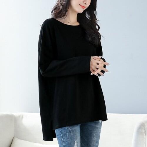 Women Soft Cotton T-shirt O-NECK Solid color Lady Tees Long Sleeve Summer Womens clothing All match Female T-shirts