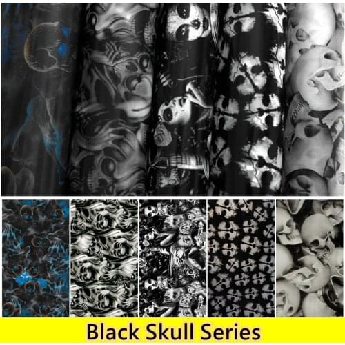 0.5m Wide Free Shipping Black SKULL Hydrogarphic Film Water Transfer Printing Film Aqua Print Films For Car&Motorcycle